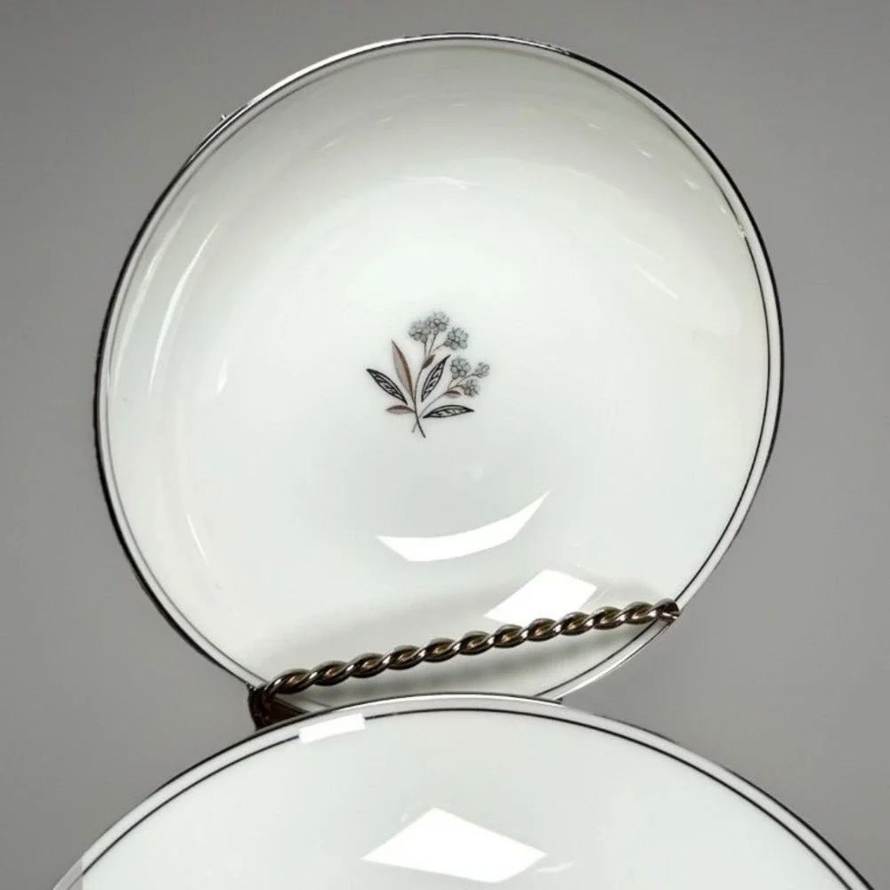 Noritake Bessie 5788 Soup Salad Bowls White Blue Floral Platinum Japan Set/4 #3